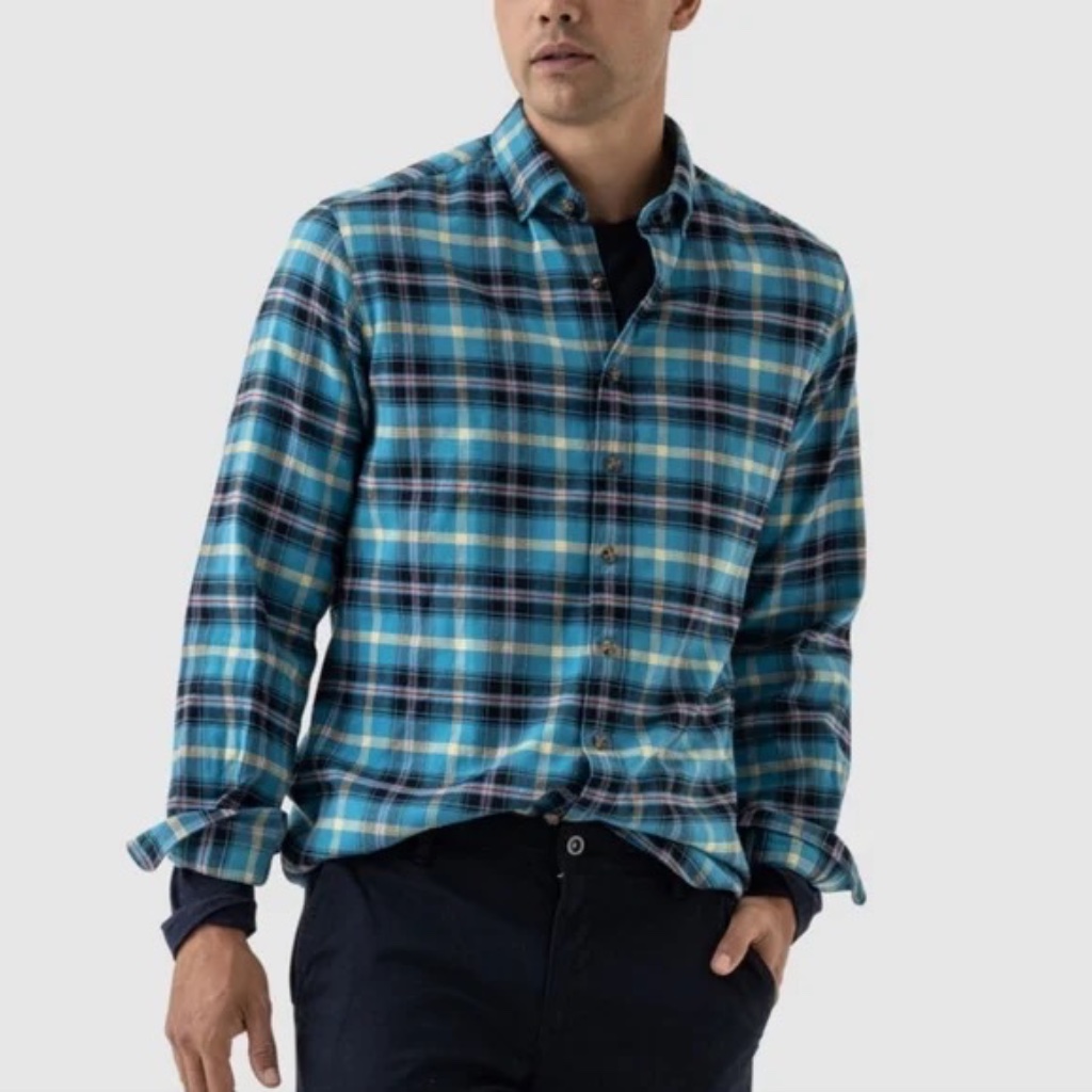 Rodd & Gunn Horrellville Turquoise Blue Plaid Button Front Shirt M
